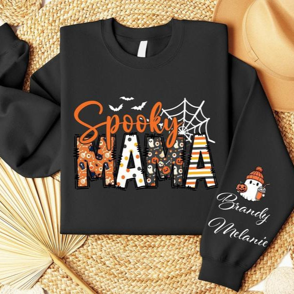 Embroidered Spooky Mama Halloween Custom Kid's Name T-Shirt/Sweatshirt/Hoodie