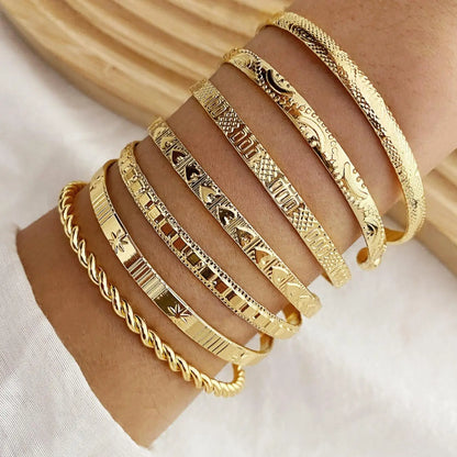 Boho Alloy Engraved Cuff Bangles