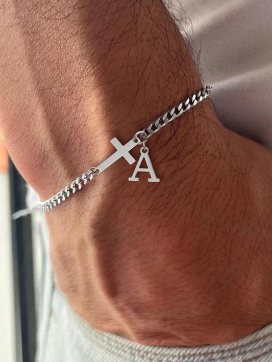 Men's Fashion Simple Cross Charm Decor Bracelet