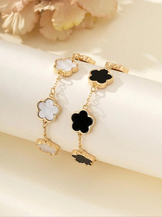 Flower Design Link Bracelet for Women, Party, Daily Decor, Jewelry for Birthday