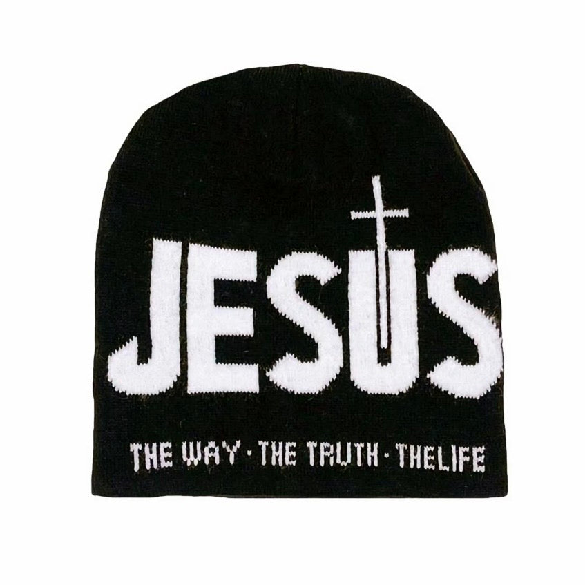 Jesus Jacquard Soft Knit Beanie Hat