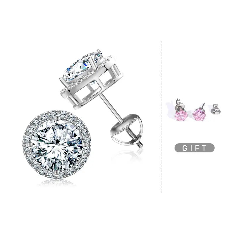 Moissanite Stone Round Stud Earrings