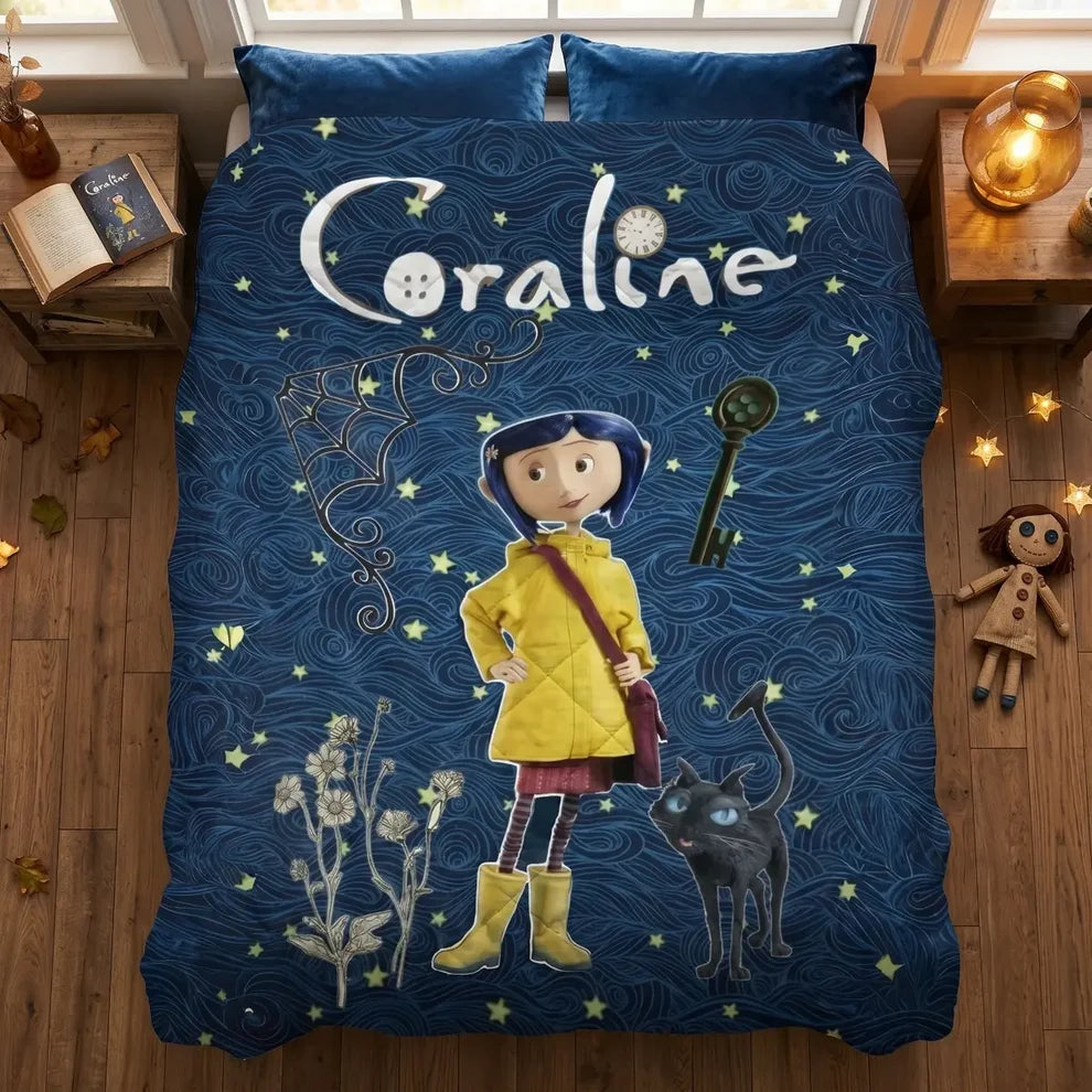 Coraline & Black Cat Cartoon Blanket
