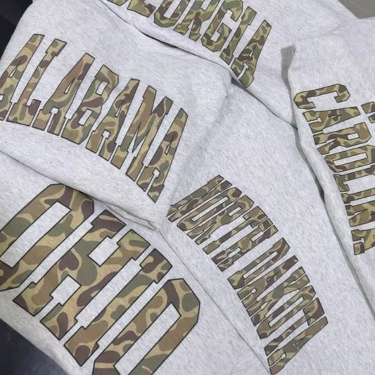 Camo State Name State College Varsity Name T-Shirt/Sweatshirt/Hoodie